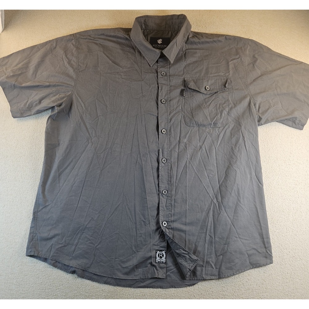 Rocawear Classic Men's 4XB Gray Short Sleeve Button Up Shirt Hip Hop